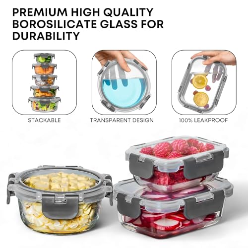 30 PC Glass Food Storage Containers with Lids (Gray)