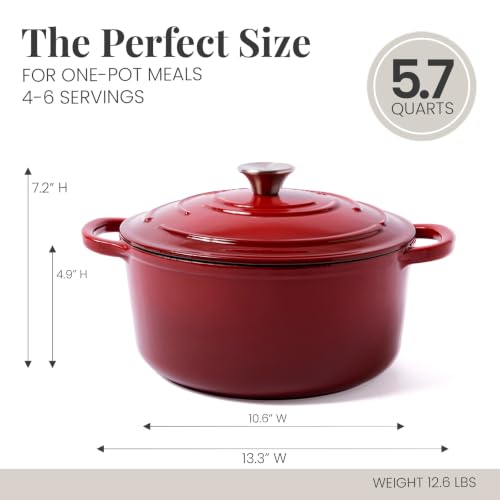 5.7 qt Enameled Cast Iron Dutch Oven Pot with Lid (Cabernet / 5.7 QT)