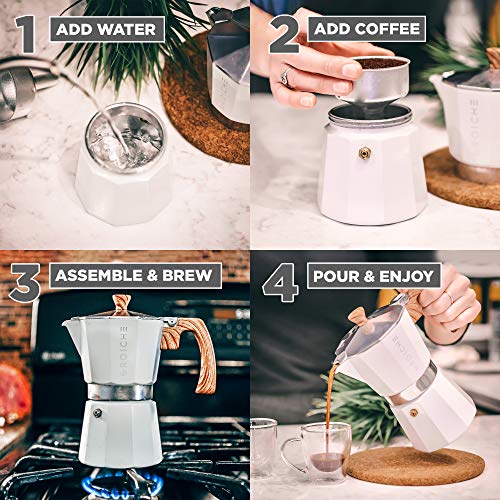 Milano Stovetop Espresso Maker Moka Pot 6 espresso Cup 9.3 oz White (6 espresso cups / White)