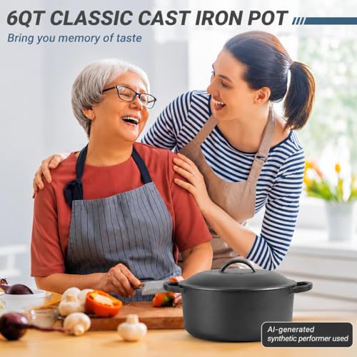 6 QT Basics Cast Iron Dutch Oven Pot with Lid and Dual Handles (6QT)