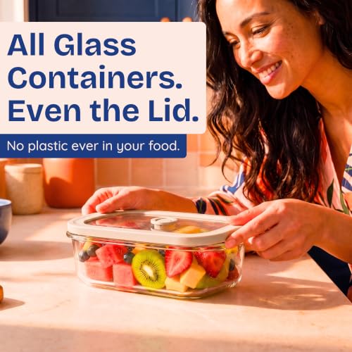 Non Toxic Glass Food Containers with Lids (Beige / 21 Oz)