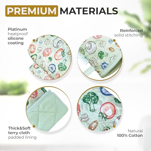 Premium Heat Resistant Oven Mitts (Light Green)