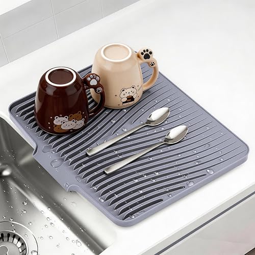 Silicone Dish Drying Mat for Kitchen counter (Gray / 19.7" x 17")