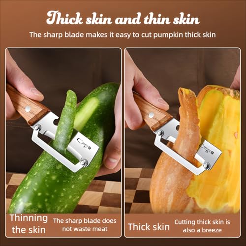 Vegetable Peeler with Wooden Handle Stainless Steel Blade and Bottle Opener for Sugarcane Pumpkin Winter Melon Papaya Potato pineapple Peeling