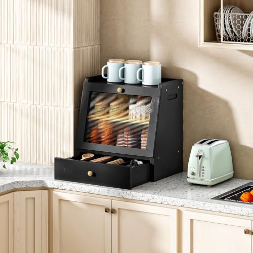 Bread Box Bread Box for Kitchen Countertop (Black)