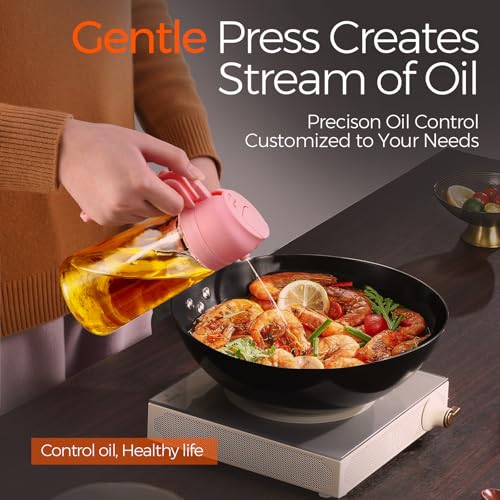 2Pcs 16oz 470ml Glass Olive Oil Sprayer for Cooking with Stickers (2Pcs Black & Pink)