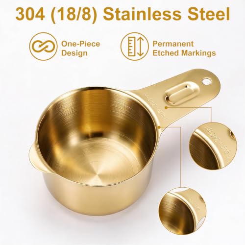 14-Piece 18/8 Stainless Steel Measuring Cups and Spoons Set, Gold (Gold / Set of 14)