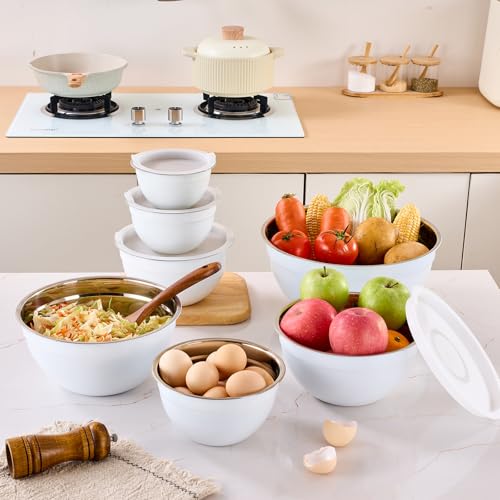 White Mixing Bowls with Airtight Lids (White / 7 Pieces)