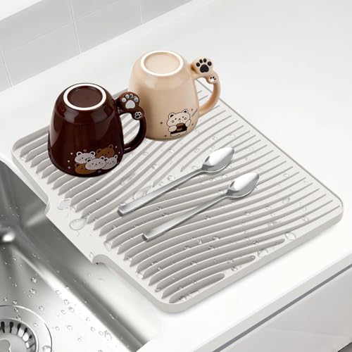 Silicone Dish Drying Mat for Kitchen counter (Cream / 15.8" x 13")