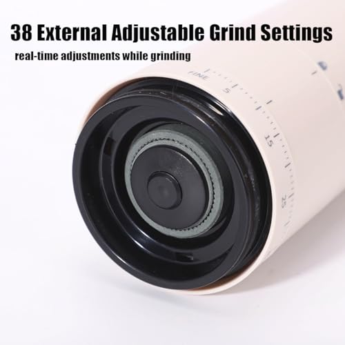 Portable Electric Burr Coffee Grinder with 38 Adjustable Grind Settings (Beige)