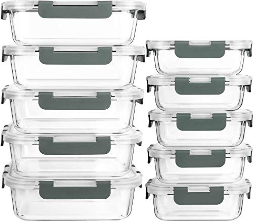 10 Pack Glass Food Storage Containers with Lids (gray)