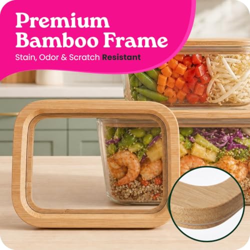 Glass Food Storage Containers with Glass Lids & Bamboo Rim