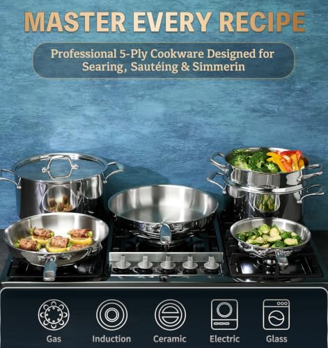 5 Ply Stainless Steel Cookware Set 21 Piece (Class Silver / 21 Pcs)