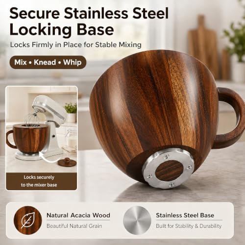 Acacia Wood Mixing Bowl Handle Lid for KitchenAid 4.5 5 QT Tilt