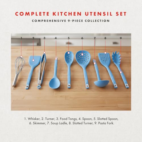 Lagasse 10 Piece Silicone Kitchen Utensil Set with Holder (Blue)