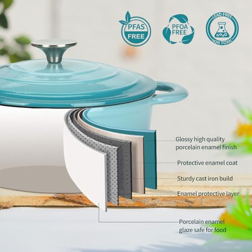 Enameled Cast Iron Dutch Oven with Lid (Teal / 6QT)