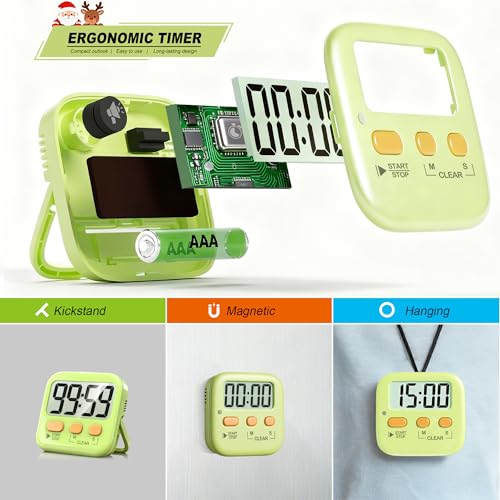 2 Pack Digital Timer for Kids Classroom Kitchen Timers for Cooking (1 * Light Green)