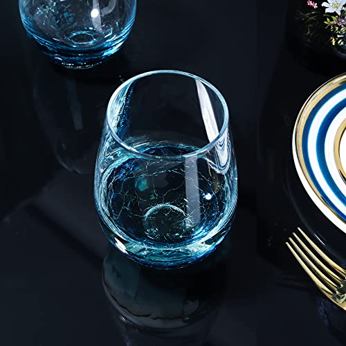 Hand Blown Crackle Wine Glasses Set of 2