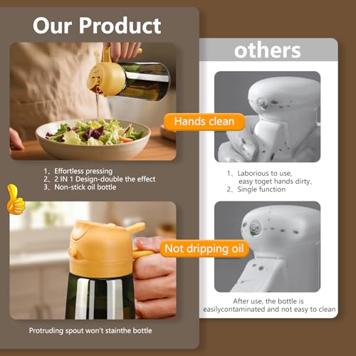 Olive Oil Dispenser and Oil Sprayer (Yellow / 1 Pack)
