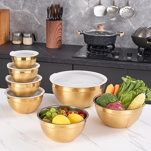 Gold Mixing Bowls with Airtight Lids (Gold / 7 Pieces)