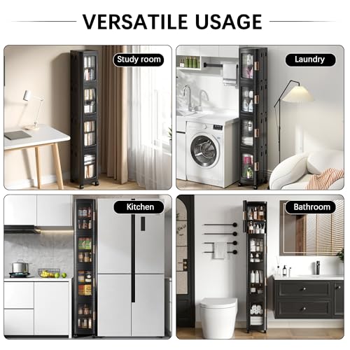 4 Tier Tall Narrow Storage Cabinet with Movable Wheels