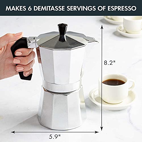 Stovetop Espresso Maker and Handheld Electric Milk Frother Gift Set (Silver / 6 Cup + Frother)