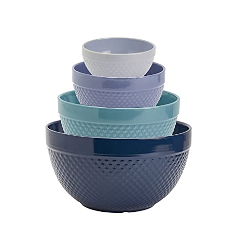 Tabletops Gallery Hobnail Style 4 Piece Stoneware Nesting Mixing Bowl Set for Baking and Cooking