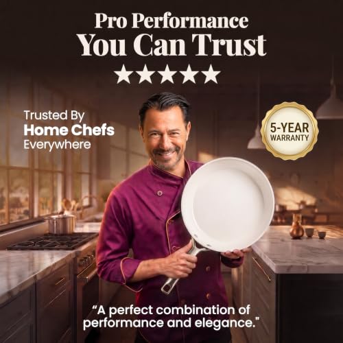 Hammered 3 Pc Titanium Ceramic Nonstick Frying Pans Set (Hammered Cream)