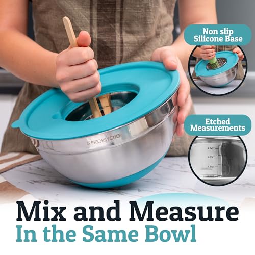 Stainless Steel Mixing Bowls with Lids Set (Turquoise)