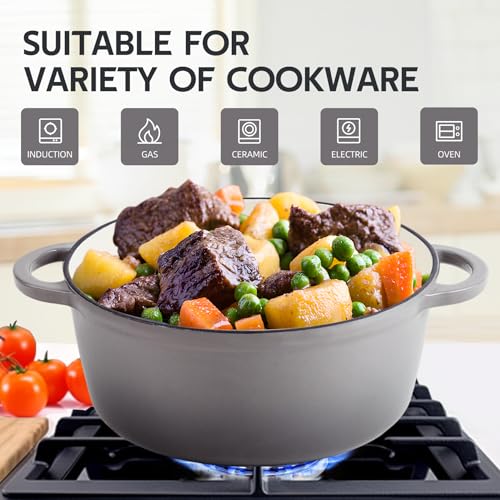 3 Quart Dutch Oven Enameled Cast Iron with Lid (Light Gray / 3 QT)