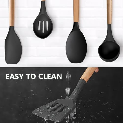 Silicone Cooking Utensils Set of 5 (Standard 5-Piece Set / Black)
