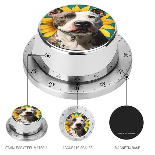 Pit Bull Dog Sunflower Kitchen Timer Mechanical No (Style-8 / One Size)