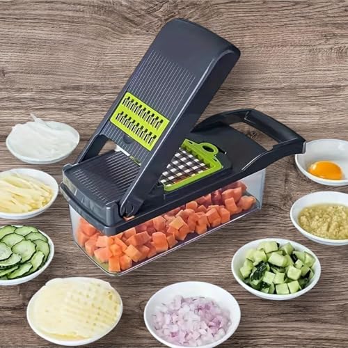 16-in-1 Vegetable Chopper Slicer, Veggie Chopper, Food Chopper, Vegetable Cutter & Spiralizer - Kitchen Gadget Makes Slicing and Prepping Quick and Easy Meal Prep Tool