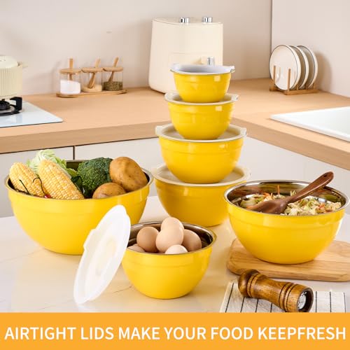 Yellow Mixing Bowls with Airtight Lids (Yellow / 7 Pieces)