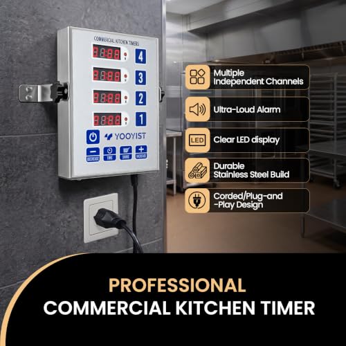 4 Channel Commercial Kitchen Timer Loud Alarm Digital Cook Timer (Silver)