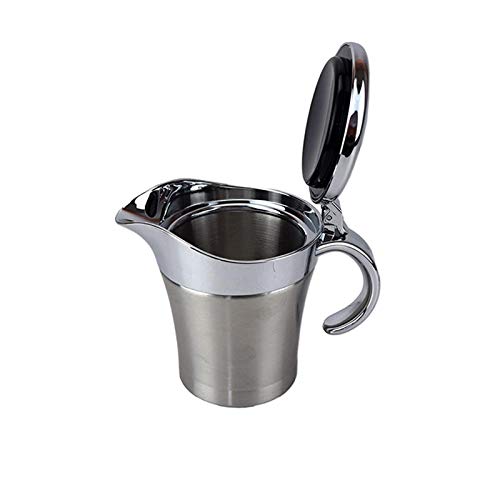Gravy Boat 450ml Insulated Gravy Boat Double Wall Stainless Steel Sauce Pot Jug with Spout Hinged Lid 304 Stainless Steel Gravy Sauce Boat