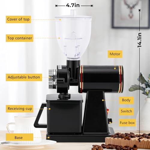 Burr Coffee Grinder Electric Espresso Grinder Commercial & Homeuse Silent Small Coffee Bean Grinder with Hopper Adjustable Grind