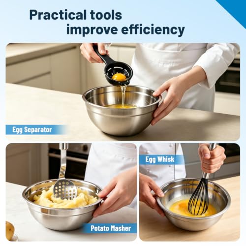 Stainless Steel Mixing Bowls with Lids and Colander Set (Black)