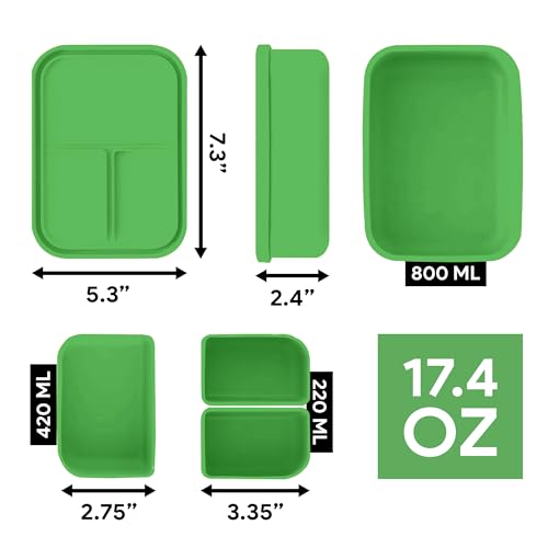 Platinum Silicone Bento Box with 3 Compartments