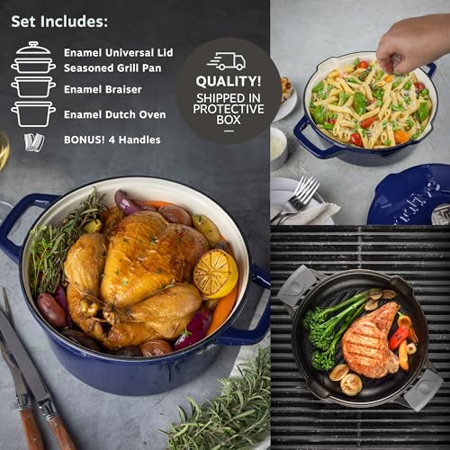 5 pc Stackable Cast Iron Cookware Set (Midnight Blue)