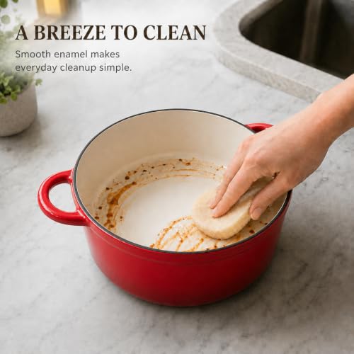 5.5QT Enameled Cast Iron Dutch Oven for Sourdough Bread Red (Cherry Red / 5.5QT)