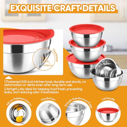 5 Piece Mixing Bowls with Airtight Lids (Red / 4.6, 3.5, 2.5, 2, 1.5QT)