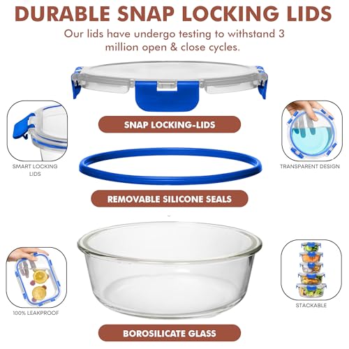 30 PC Glass Food Storage Containers with Lids (Blue)