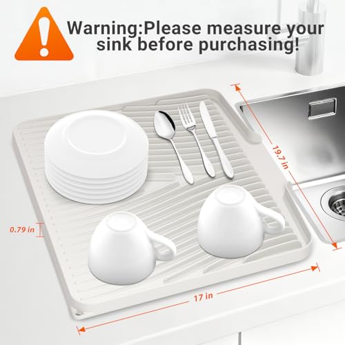 Silicone Dish Drying Mat for Kitchen counter (Cream-2pcs / 19.7" x 17")