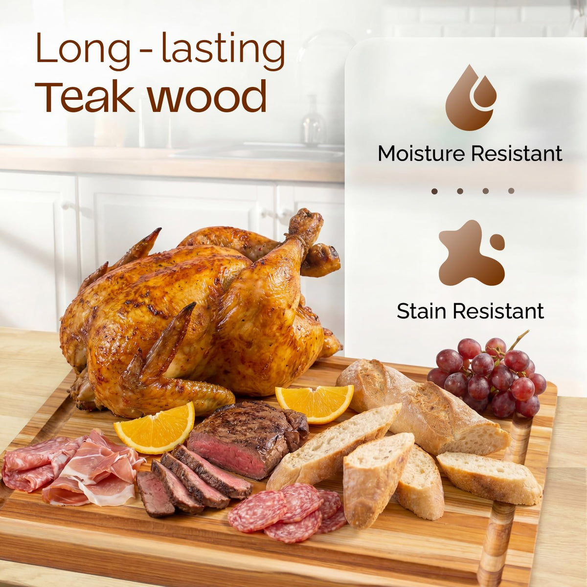 Durable Teak Cutting Boards for Kitchen (Teak / 20"L x 15"W)