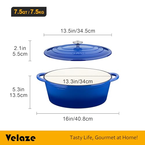 7.5 QT Oval Enameled Cast Iron Dutch Oven Pot with Lid (Blue / 7.5QT-Oval)