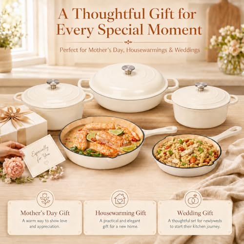enameled cast iron cookware set (White)