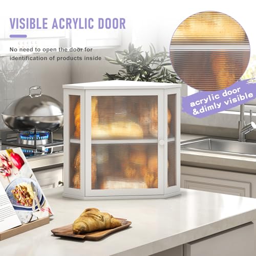 Corner Bread Box for Kitchen Countertop (White / Extra Large)