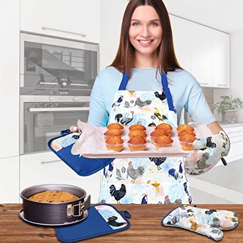 Oven Mitts and Pot Holders with Chef Apron (Rooster)