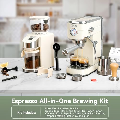 20 Bar Espresso Machine with Conical Burr Anti (Ivory White)